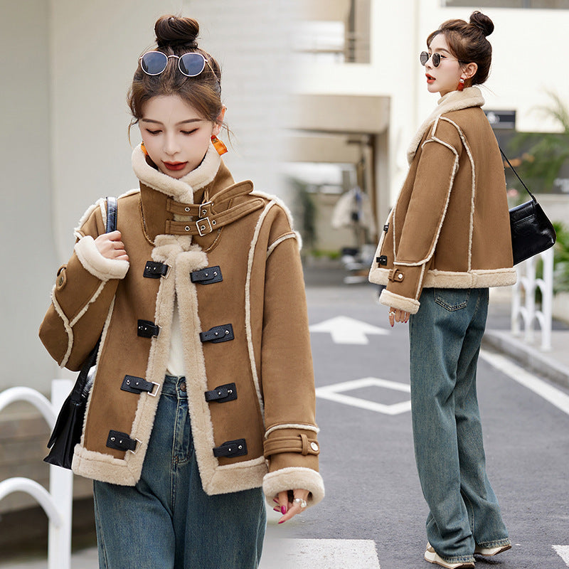 Lamb Wool Coat Women's Winter Fur Integrated