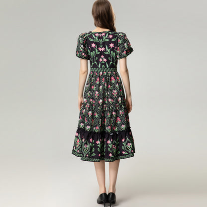 Vintage Print Romantic Dress Women