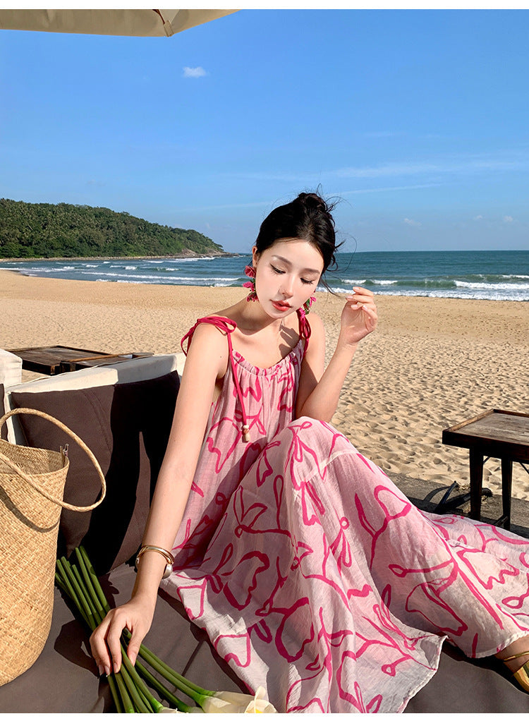 Vestido de playa con tirantes para vacaciones junto al mar con estampado de tinta