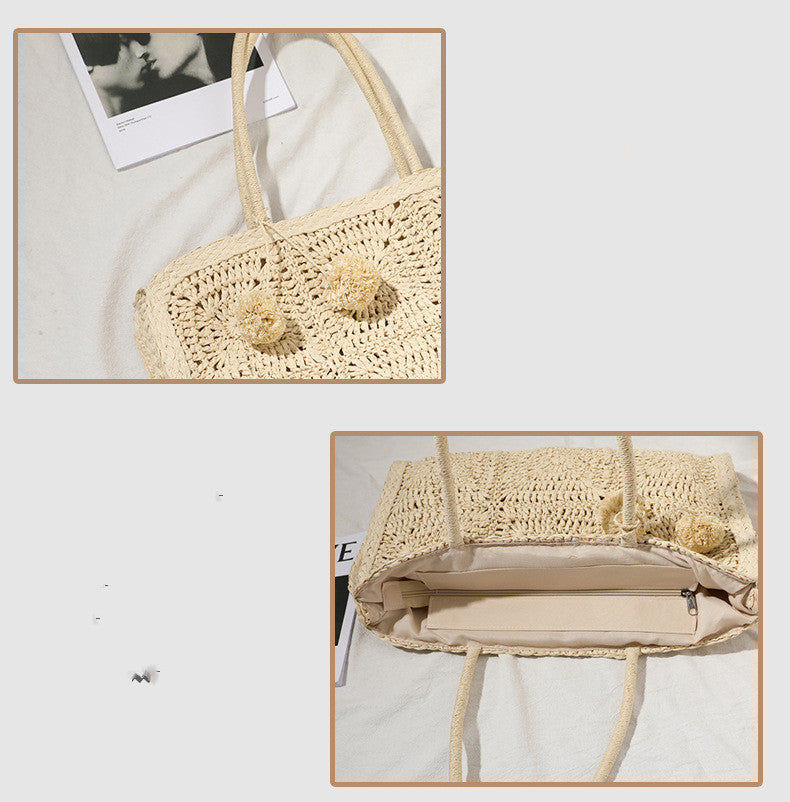 Capacity Wool Ball Hand-woven Bag Casual One-shoulder