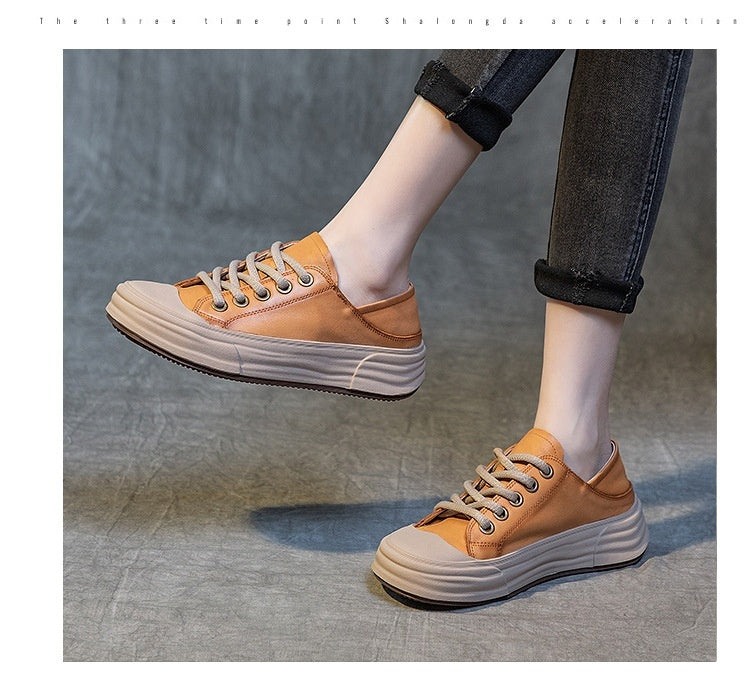 Retro Flat Heel Soft Bottom Top Layer Calf Leather Shoes