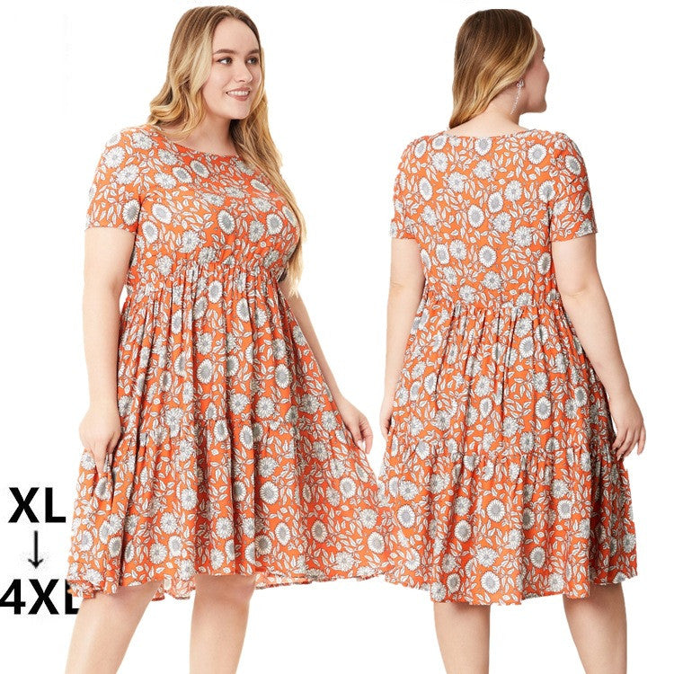 Short Sleeve Printed Rayon Dress