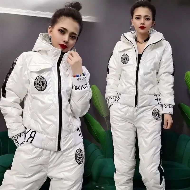 Manteau en coton rembourré à capuche pour femme, pantalon en coton, costume deux pièces décontracté