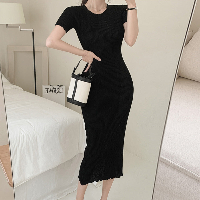 French Elegance Slim-fit Slimming Mid-length Hip Knitwear Dress Women