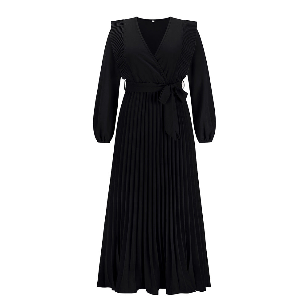 Robe plissée trapèze à col en V