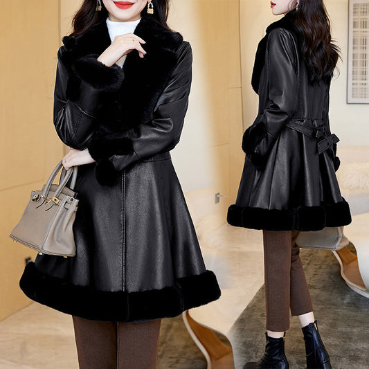 Women's Fashion Velvet Padded Sheepskin Coat