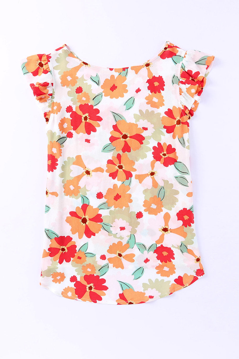 Blusa floral con cuello redondo y mangas acampanadas