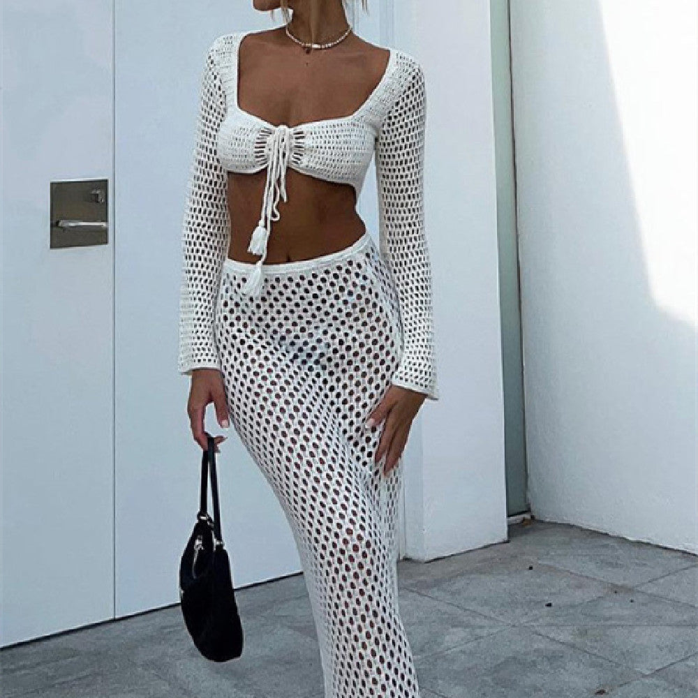 Tassel Sheer Cutout Sweater Set