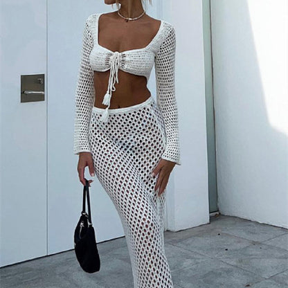 Tassel Sheer Cutout Sweater Set