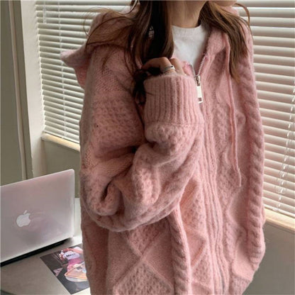 Pull mi-long à capuche et fermeture éclair pour femme