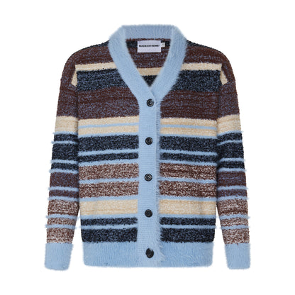 Early Autumn Couple Dopamine Striped Cardigan Campus Retro Soft Glutinous Mohair Knitwear