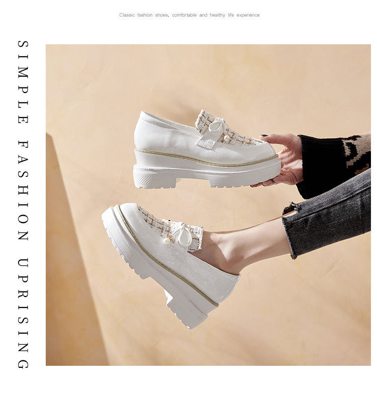 Patent Leather Bow Thick Bottom Round Toe Casual Shoes