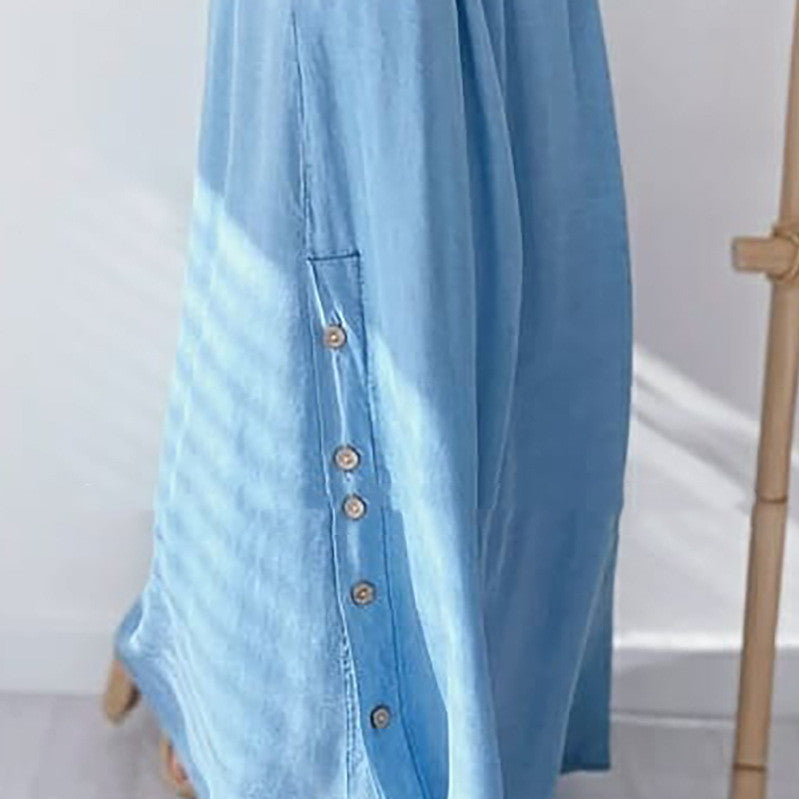 Women's Fashionable Simple Pure Blue Off-shoulder Denim Skirt