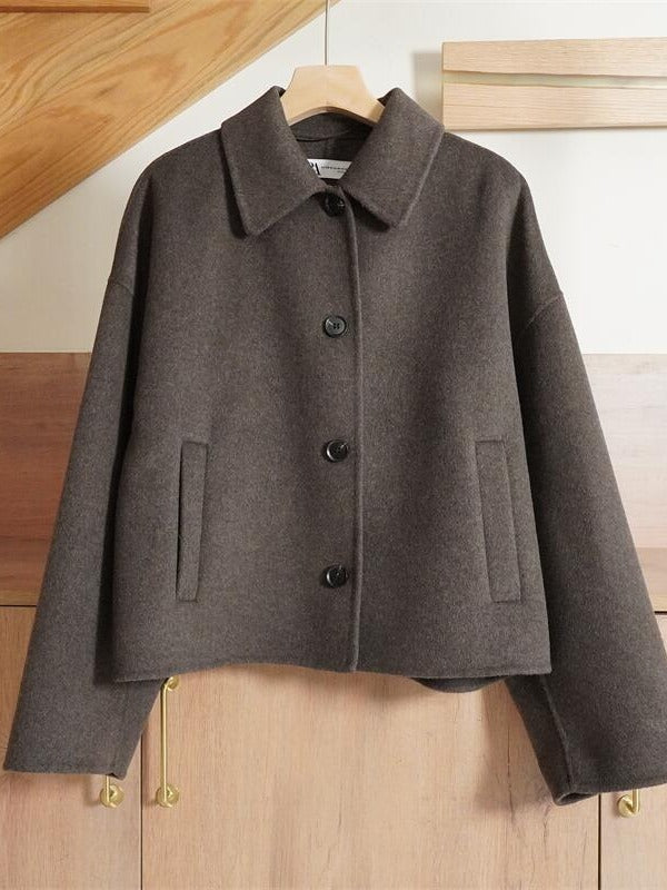 Original-women's Lapel Coffee Brown253 Deep Loose Double-sided Wool Short Coat