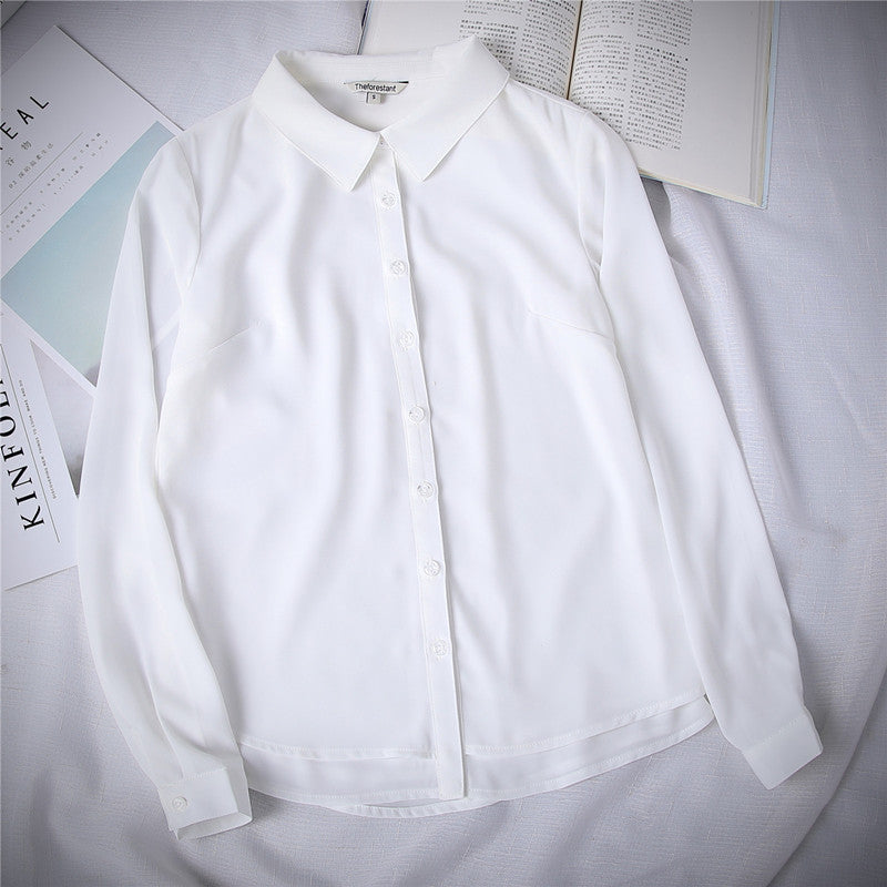 Chiffon white blouse with long sleeves