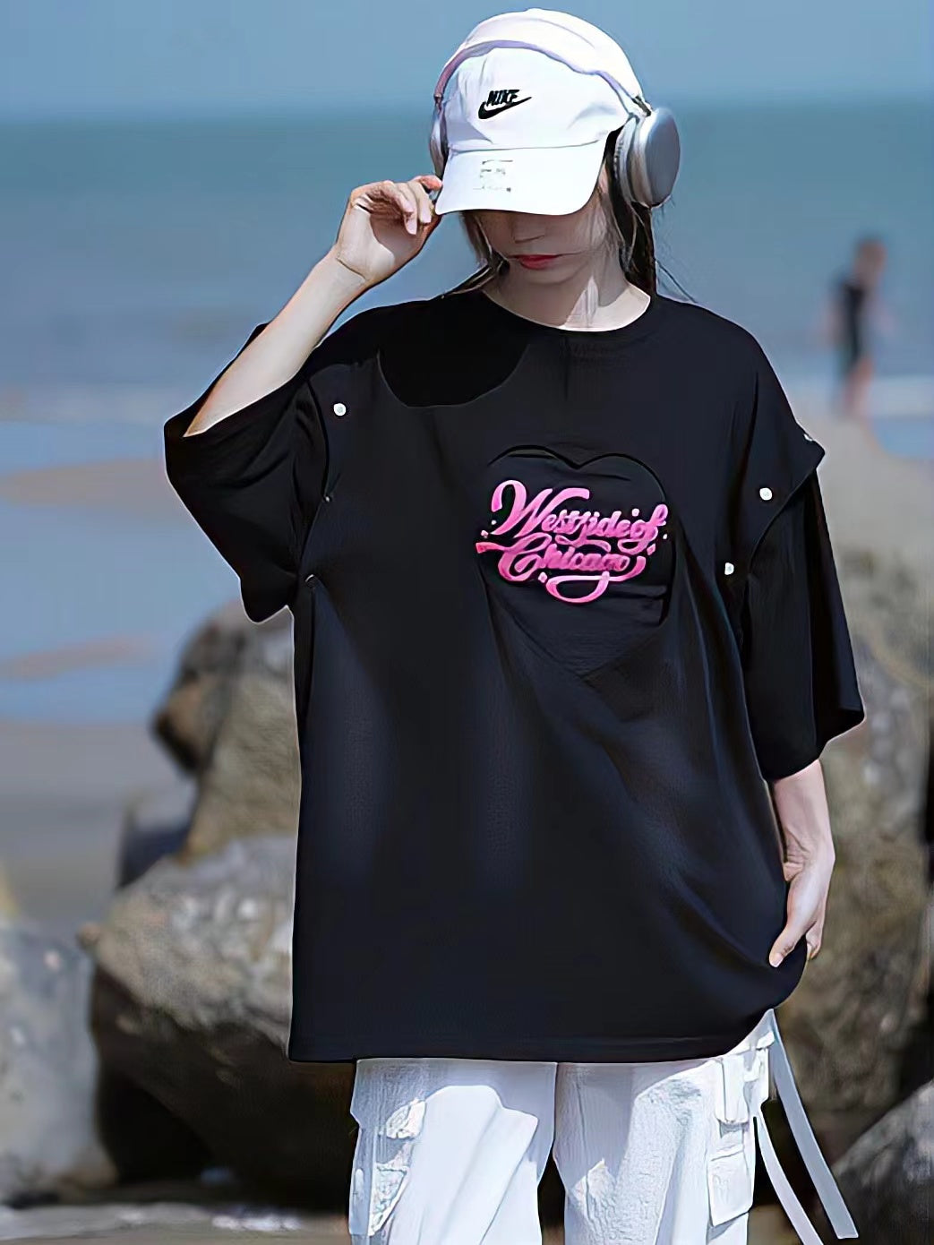 Camiseta de manga corta desmontable con mangas de verano para mujer