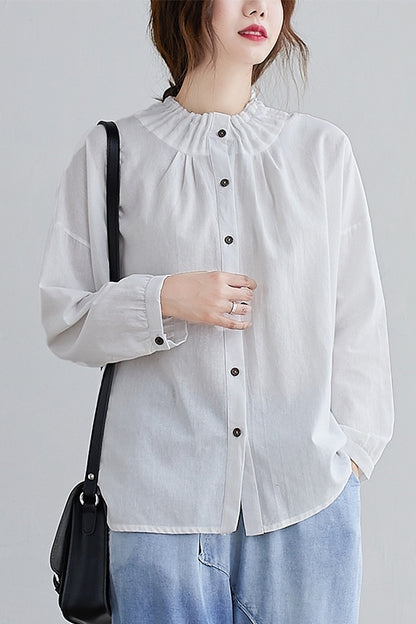 Women's Long-sleeved Stand-collar Loose Solid Color Shirt Plus Size