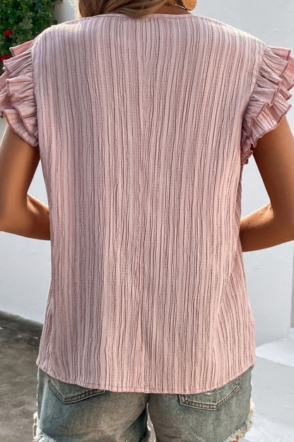 Textured Tie Neck Butterfly Sleeve Blouse