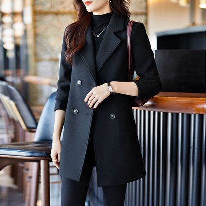 Black Double Breasted Coat Autumn And Winter New Women's Suit Jacket