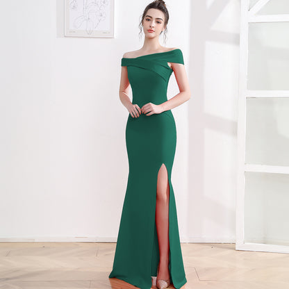 Women's Off-shoulder Fishtail Slim Fit Slimming Long Dress