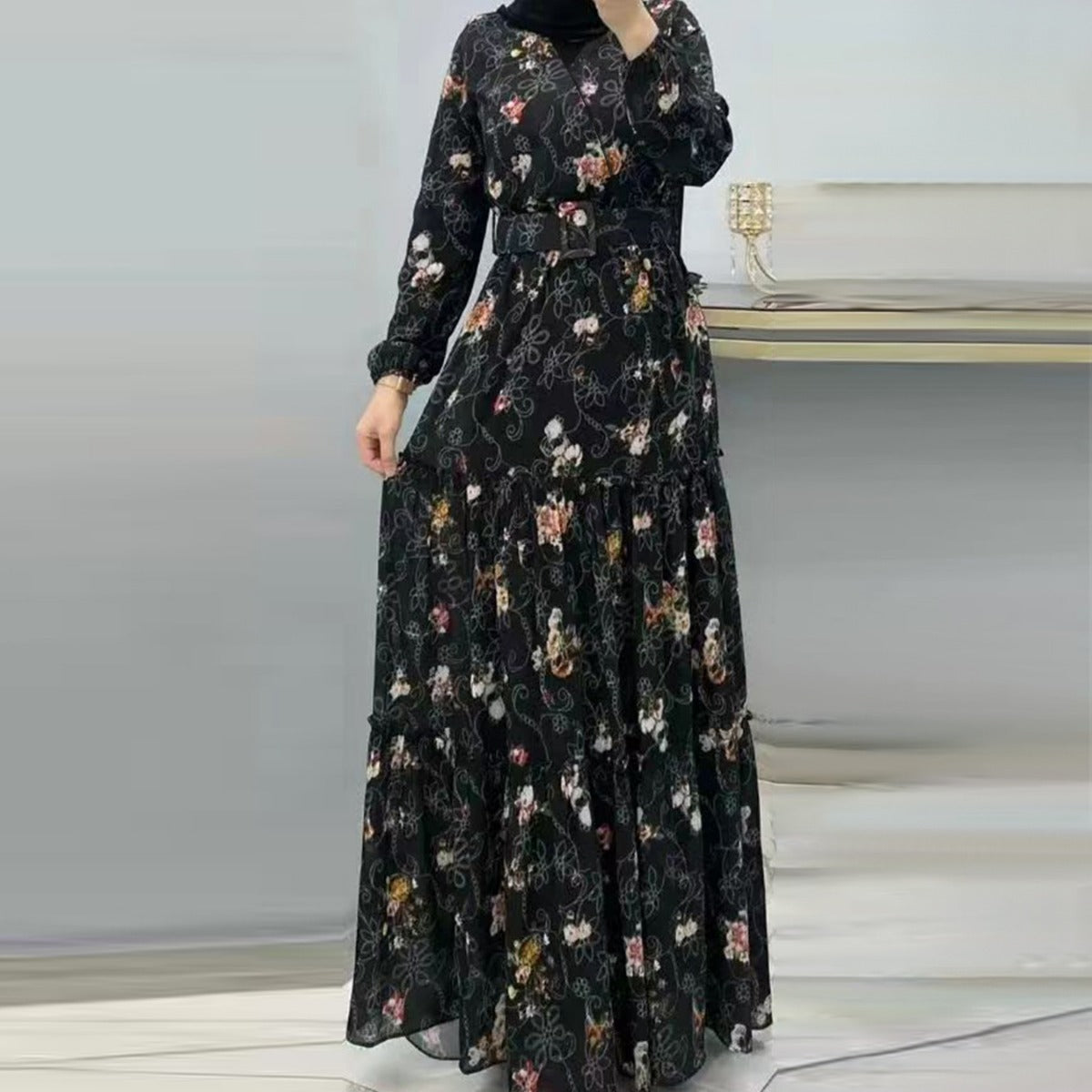 Robe à col roulé pour femmes, à fleurs, à la mode, robe musulmane de banlieue, nouvelle collection