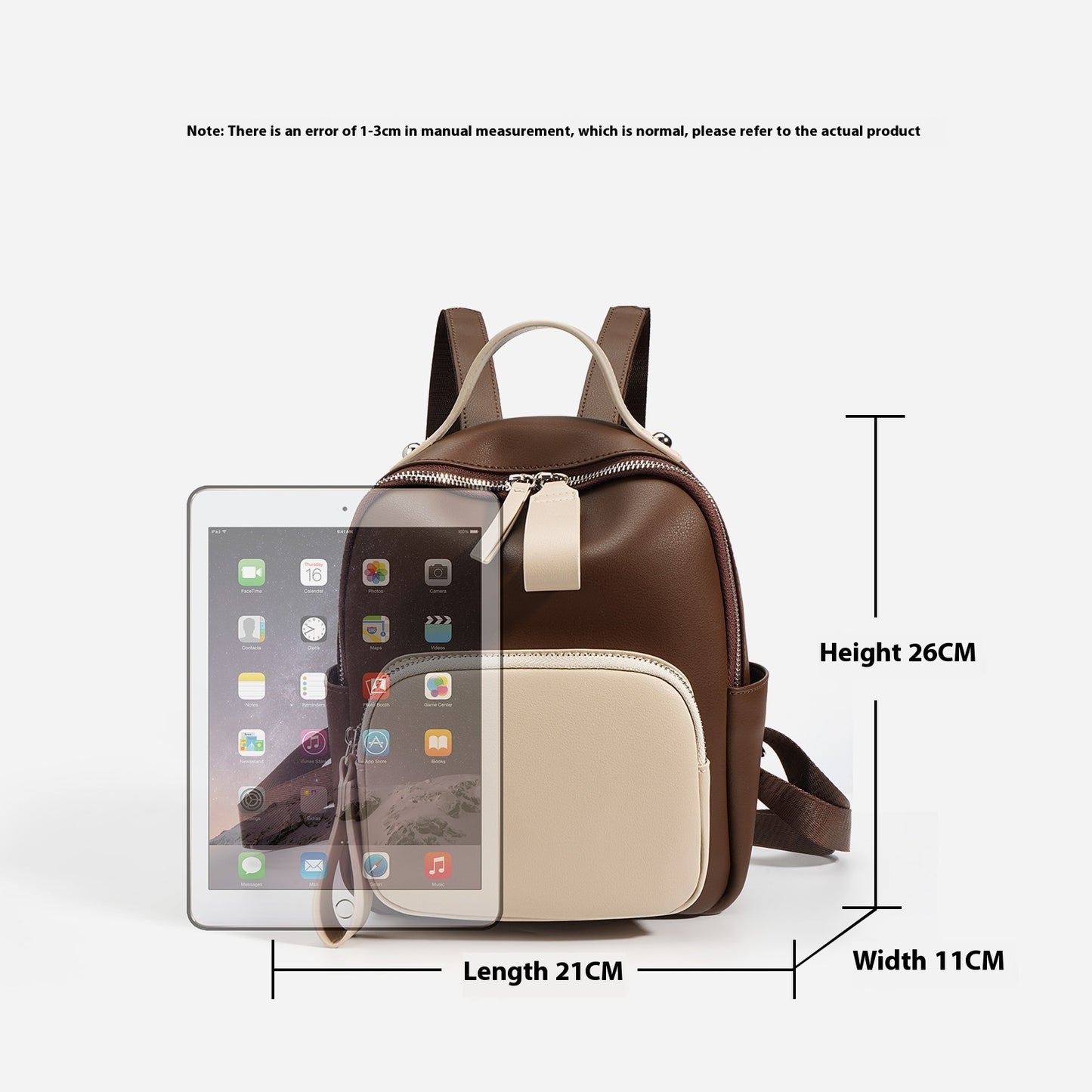 Retro Simple Color Contrast Patchwork Genuine Leather Women's Backpack Commuter Lightweight Soft Cowhide