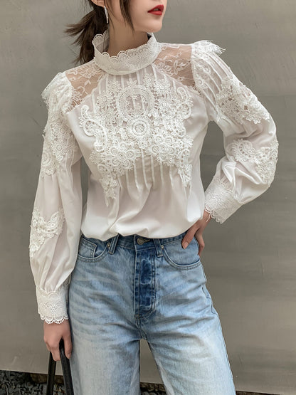 Lace hollowed-out shirts