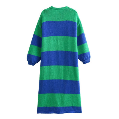 Autumn Women's Striped Loose Long Knitted Cardigan Coat