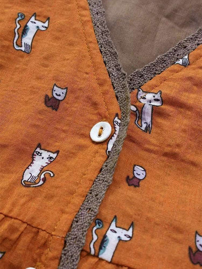 Camisa falsa de dos piezas con estampado de algodón y lino, nueva explosión de primavera, S-5XL 