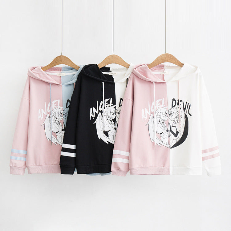 Two dimensional cartoon printed cotton hoodie