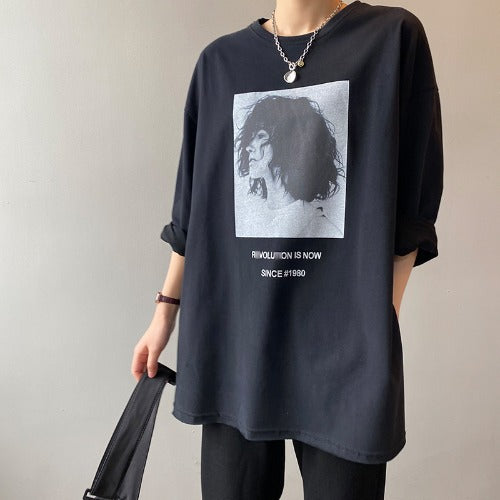 Spring New Korean Style Lazy Style Loose Long-sleeved Printed T-shirt