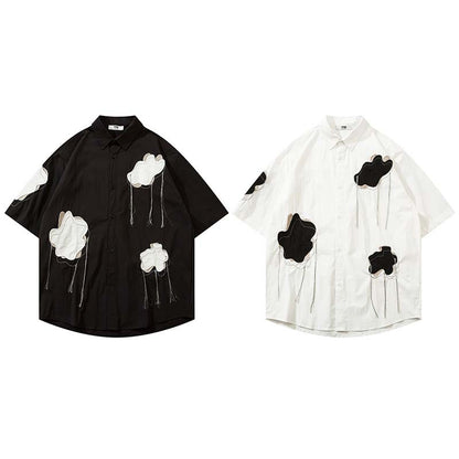 Men's Cloud Fringed Lapel Short Sleeved Shirt