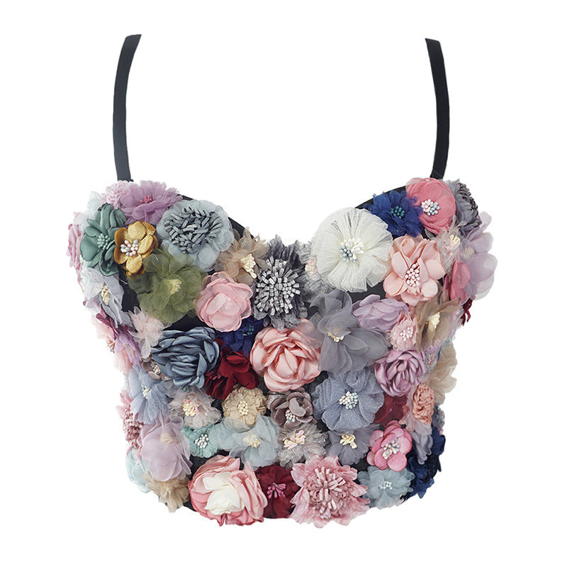 Soutien-gorge corset à fleurs tridimensionnelles