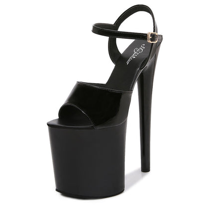 Patent Leather 20cm Extra High Heels Stiletto Peep-toe Platform Platform Super High Sandals