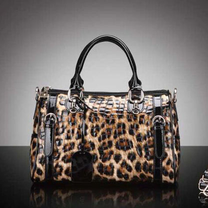 Bolso de mano con estampado de leopardo, de moda, de piel a juego, de gran capacidad, con un solo hombro