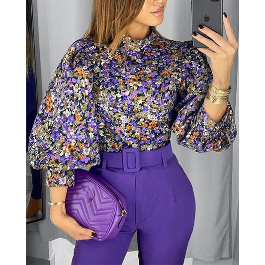 Camisa fina con estampado de cuello alto y fino Joker para mujer