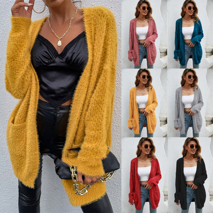 Women's Plus Size Knitted Cardigan Mid-length Coat