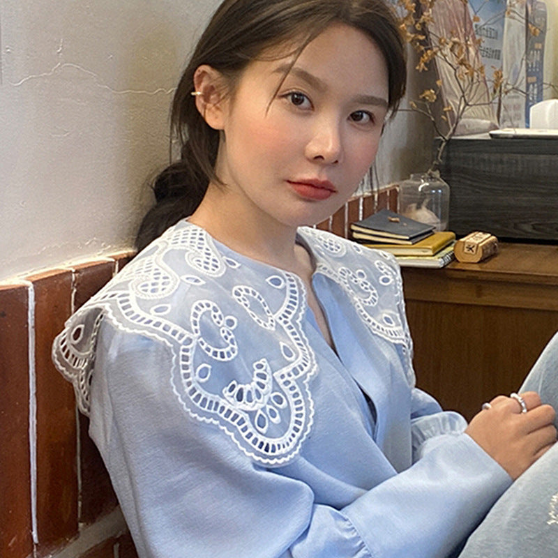 French Retro Court Style Lace Collar Design Shirt