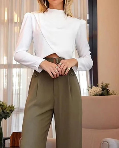 Pantalones de traje adelgazantes ajustados a la cintura, manga larga, temperamento, cuello redondo, nueva moda