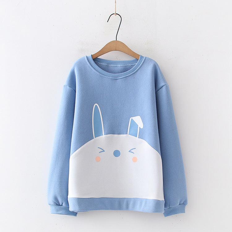 Pull en velours et Art pour lycéennes, pull ample en forme de lapin mignon pour femme 