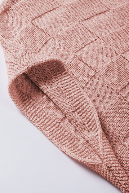 Dusty Pink Lattice Textured Knit Short Sleeve Sweater