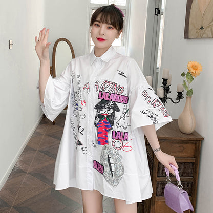 Cartoon Flared Sleeves Slim Mid-length Skirt