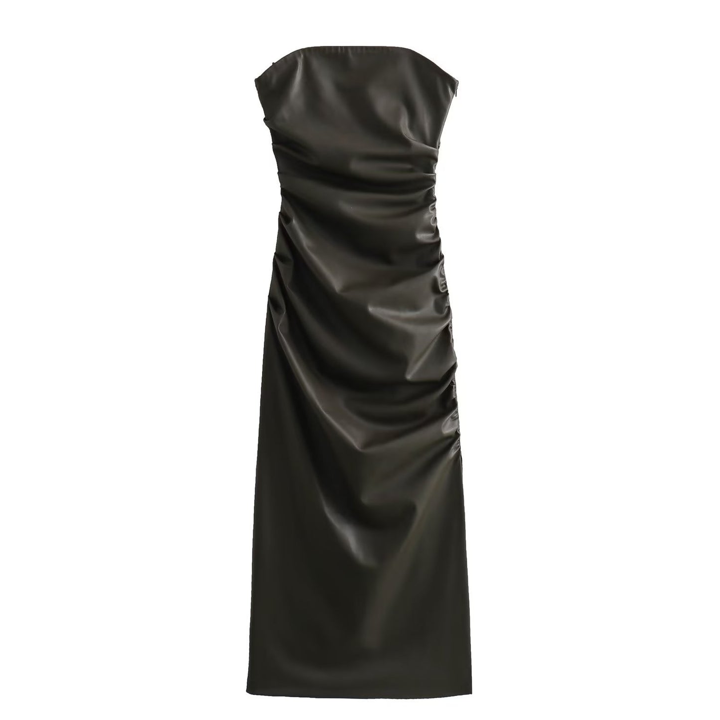 Women's Tube Top Imitation Leather Long Dress