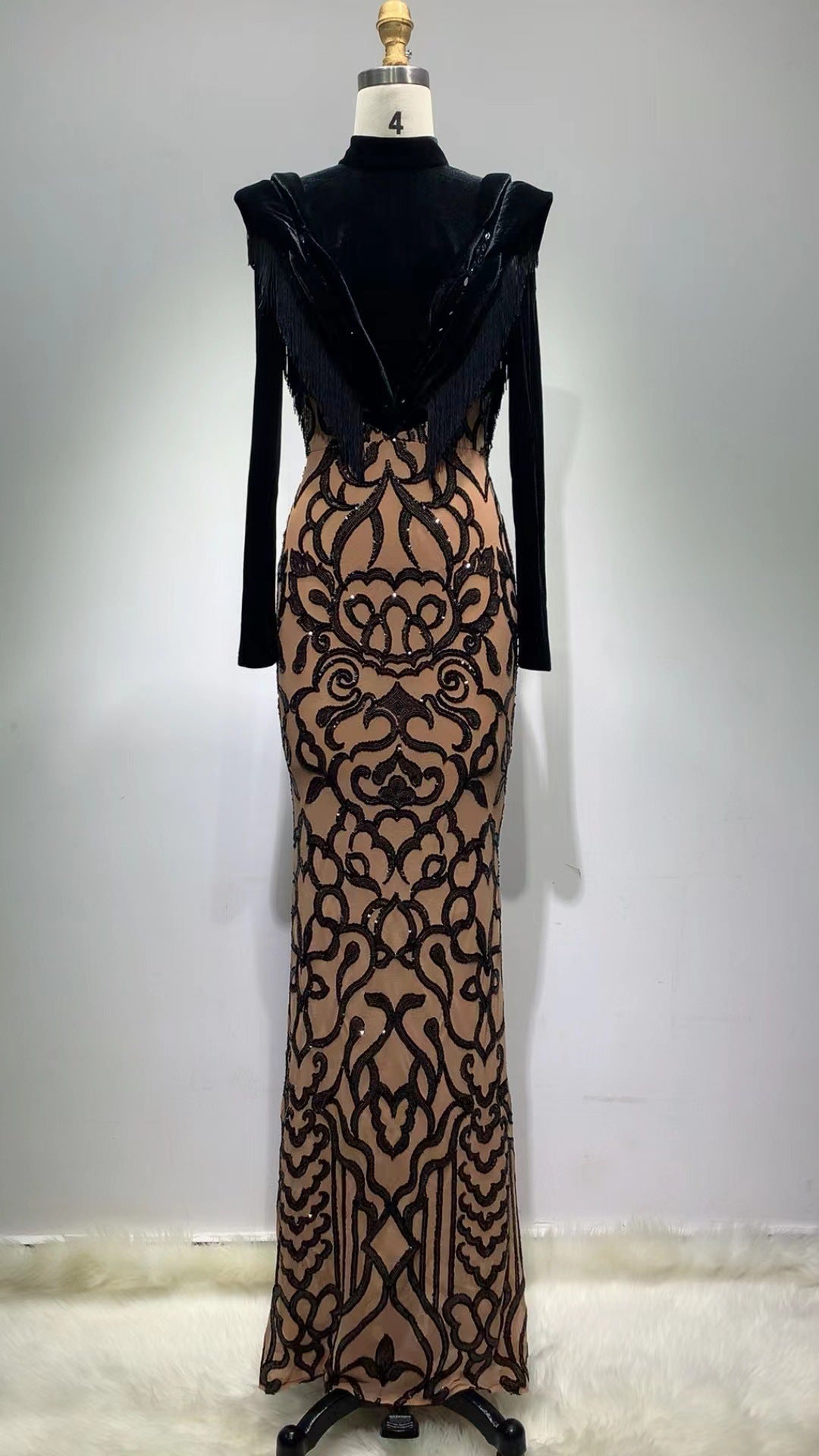 Sequin Embroidery Fashionable Black Tassels Dress