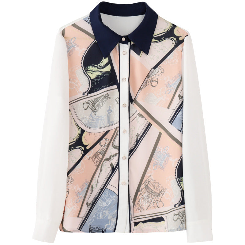 Camisa cardigan con solapa estampada