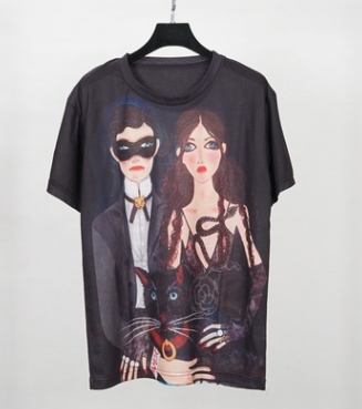 Brother and sister print T-shirt night couple masquerade cartoon character skirt