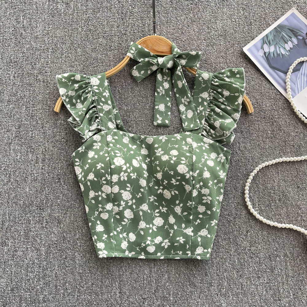 Retro Western Puff Sleeve Floral Short Sleeve Shirt