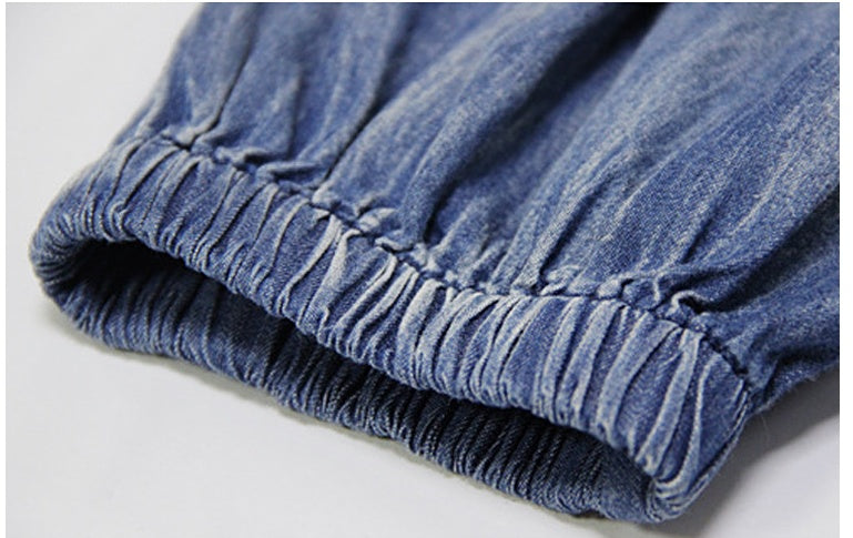 Lantern Sleeve Large Size Denim Shirt Retro Embroidery Strap Loose Long-sleeved Shirt Women