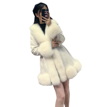 Leather Coat Suede Fur Integrated Mid-length Western Style Slimming