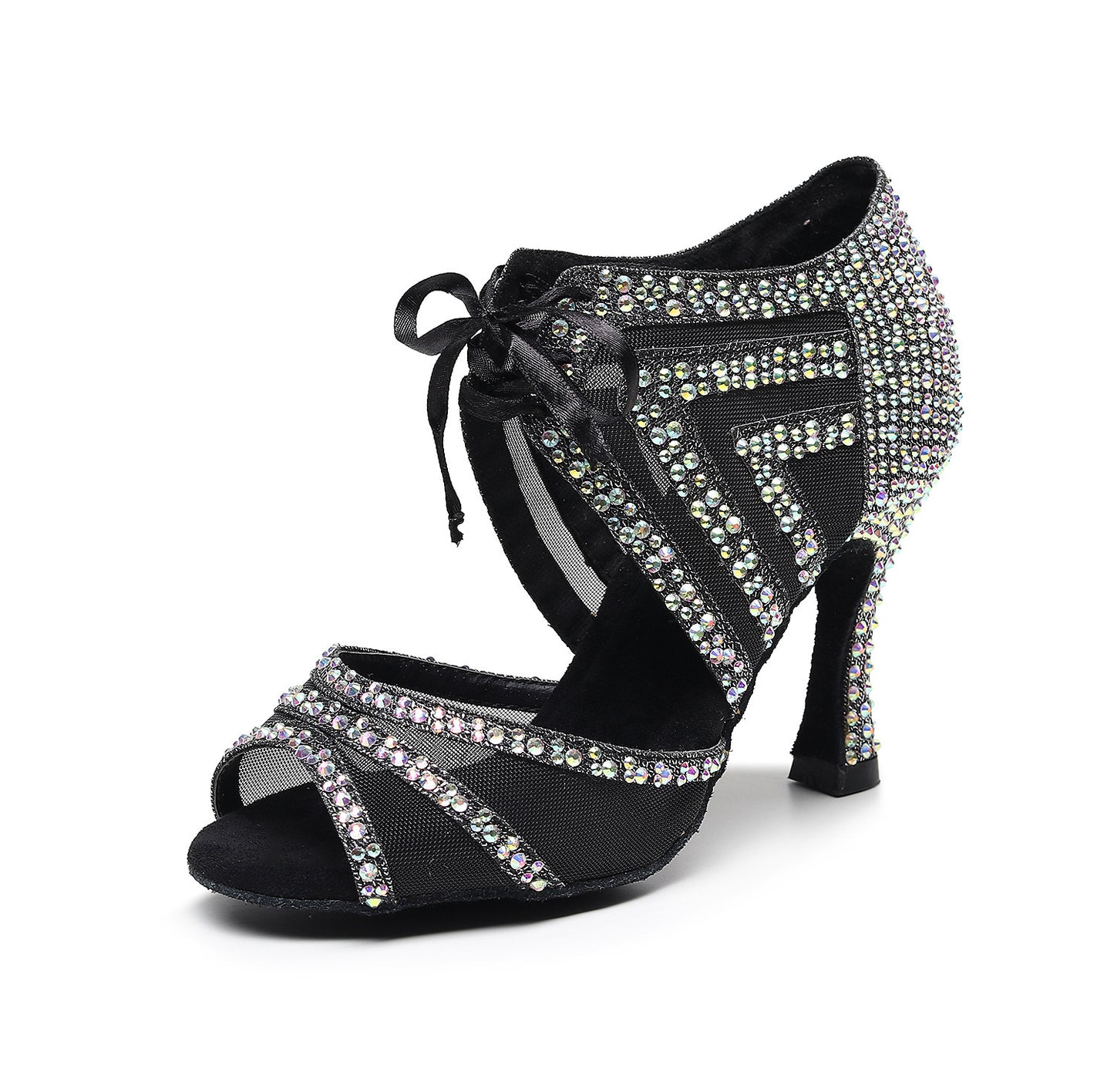 Zapatos de baile latino para mujer con suela blanda y tacón alto en color negro